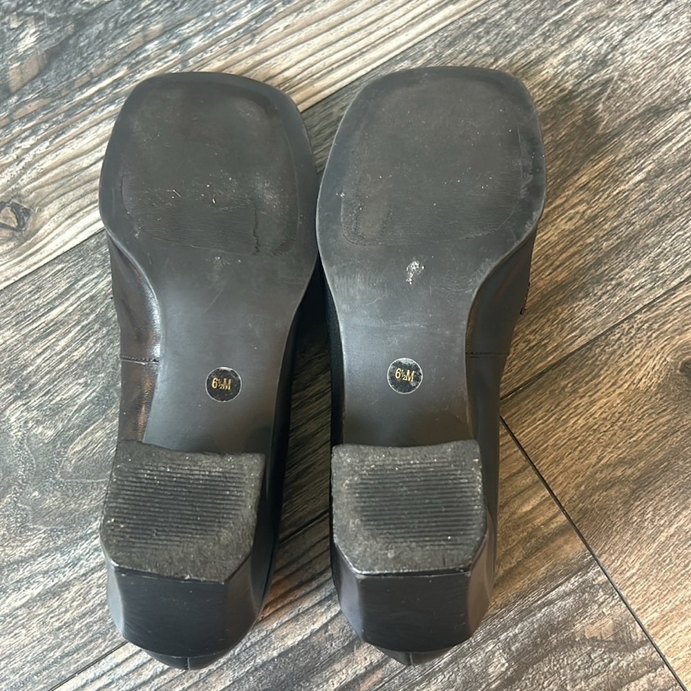 Y2K Nine West Vintage Black Leather Chunky Heels Buckle Across Sz 6.5 - Picture 6 of 6